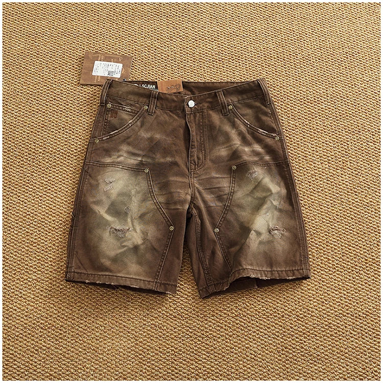 Heavy washing to do old shorts men high quality woven nail texture heavy cargo five quarter pants tide