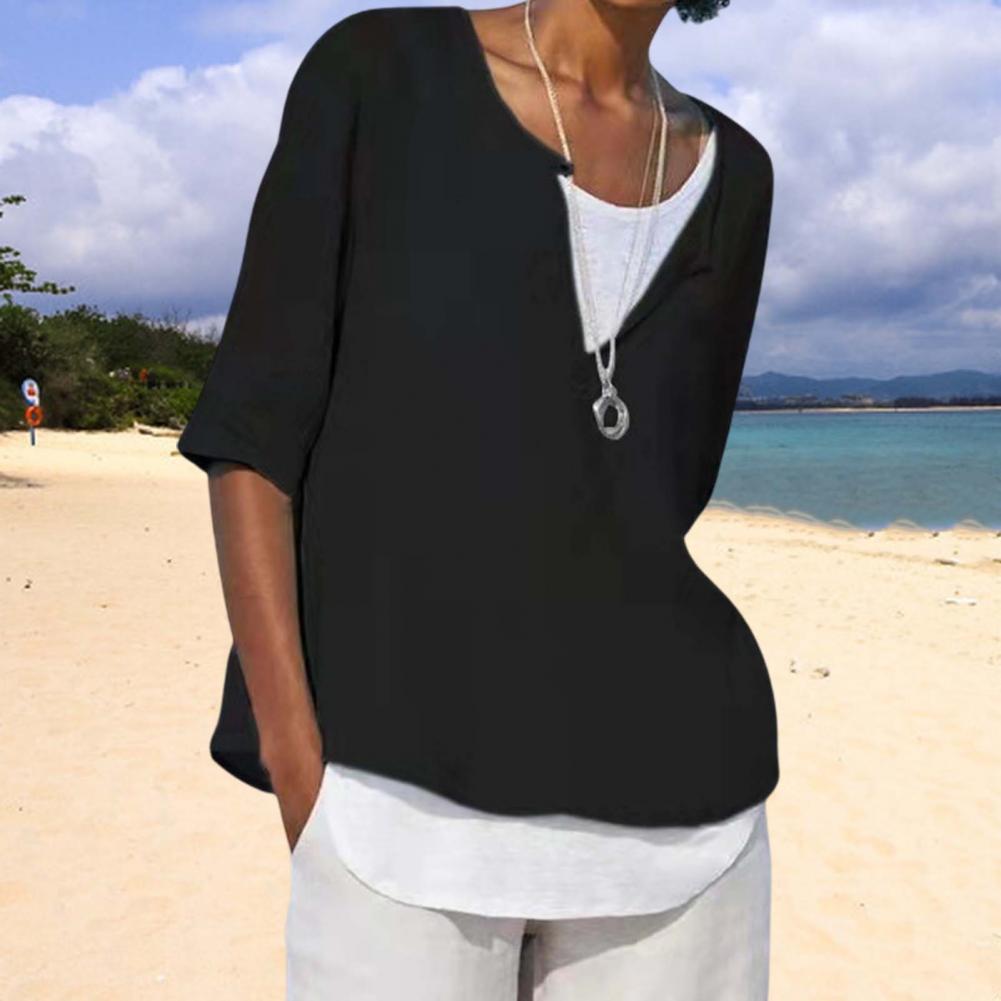 Summer Women's Clothes Casual V-neck Short Sleeves Tops Loose Ladies Cotton Linen T Shirts Tee 4XL
