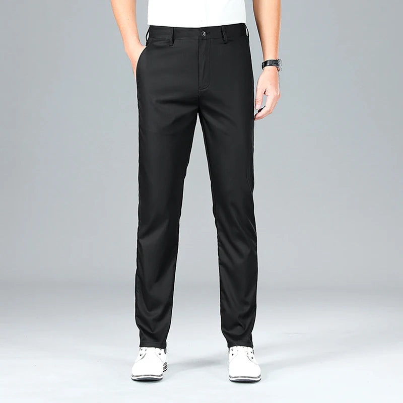 2024 Summer New Men's Bamboo Fiber Thin Casual Pants Classic Style Business Fashion Stretch Cotton Trousers Male Luxury Brand