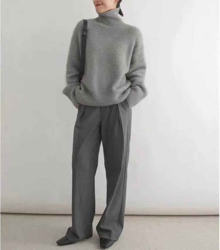Autumn Winter Thick Loose Knitwear Sweater Tops Casual Turn Down Collar Long Lantern Sleeve Knitted Pullover Coats PYXA-dh70