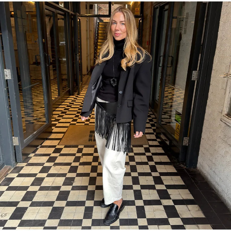 Tassel Leather Corset Belt Accessory Women's Solid High Street Fringe Scarf Belt 2026 Spring Summer Edgy Chic All-match Outfit