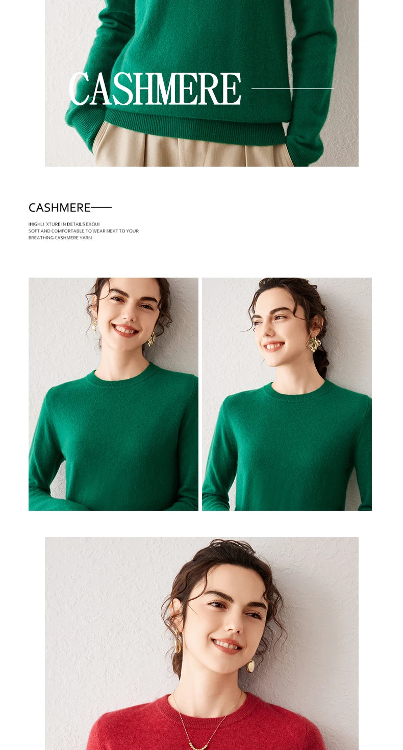 Women's 100% Pure Cashmere Sweater 2025 Fall Winter Crew Neck Long Sleeve Warm Soft Knitted Pullover New Knit Tops Women Clothes