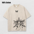 Anime Printed Washed Tshirt Demon Slayer Akaza Poster Performance Top Men Retro Harajuku Style Pullover Short Sleeves Unisex