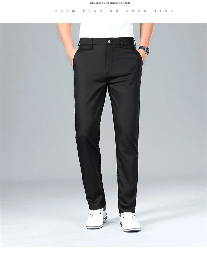 2024 Summer New Men's Bamboo Fiber Thin Casual Pants Classic Style Business Fashion Stretch Cotton Trousers Male Luxury Brand