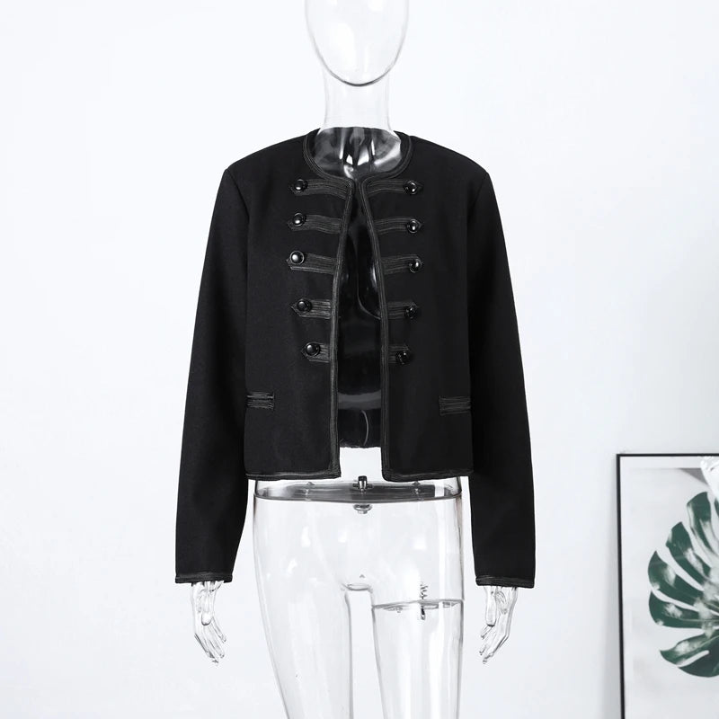 Elegant Long Sleeve Stand Collar Coats 2026 Spring New Retro Military Breasted Jacket For Women Lady High Street Chic Outerwear