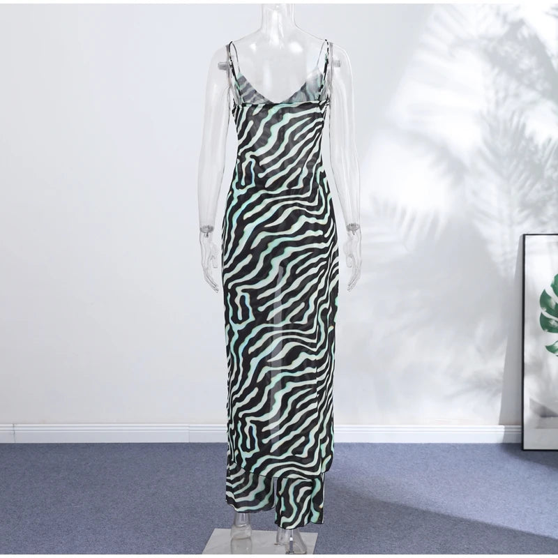 Women's Zebra Print Pants Set Casual V-neck Button Flowy Maxi Slip Top & Wide-leg Pants Lady 2026 Chic Beach Vacation Outfits