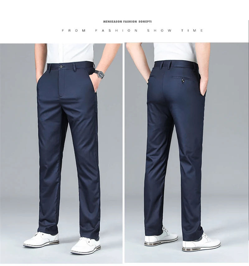 2024 Summer New Men's Bamboo Fiber Thin Casual Pants Classic Style Business Fashion Stretch Cotton Trousers Male Luxury Brand