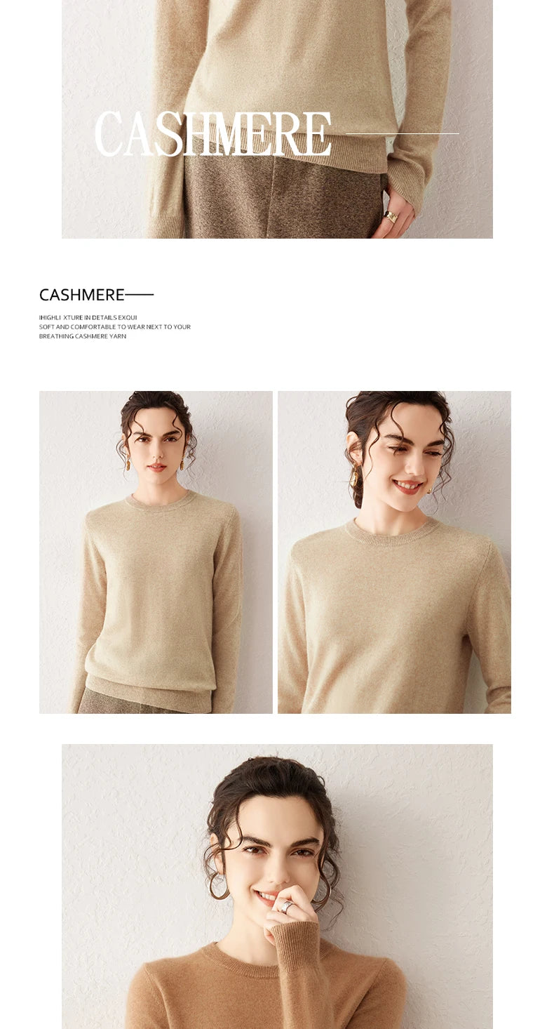 Women's 100% Pure Cashmere Sweater 2025 Fall Winter Crew Neck Long Sleeve Warm Soft Knitted Pullover New Knit Tops Women Clothes