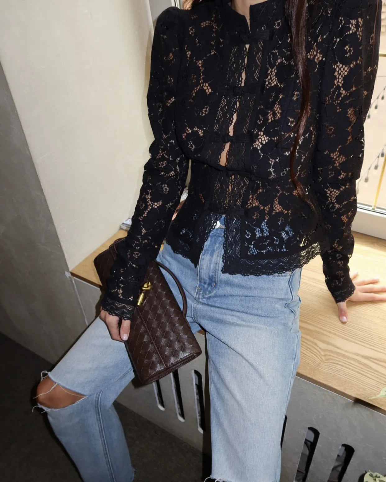2026 Summer Lace Printed Shirts Tops Female Hollow Out Fashion Commute Vintage See-Through Blouse Women's Lace Shrug Shirts New