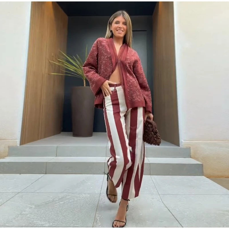 Street Striped Jeans Women's High-Waist Pockets Wide-Leg Trouser 2026 Spring Summer Retro Multicolor Vertical Stripe Denim Pant