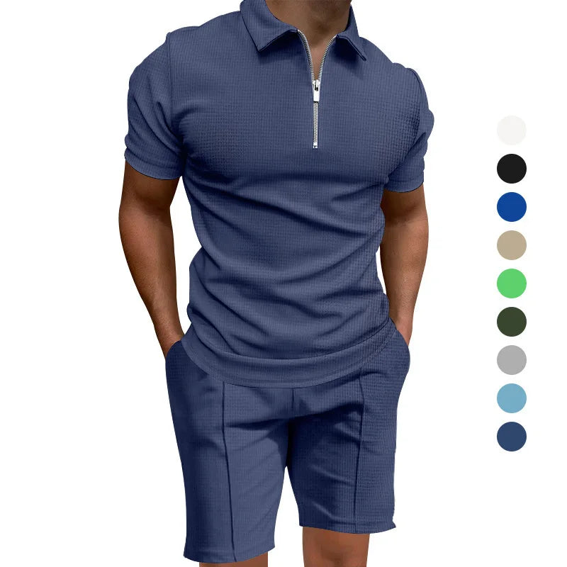 2024 Men's summer suits solid color waffle lapel slim-fit short sleevett-shirt casual fashion men's clothing free shipping