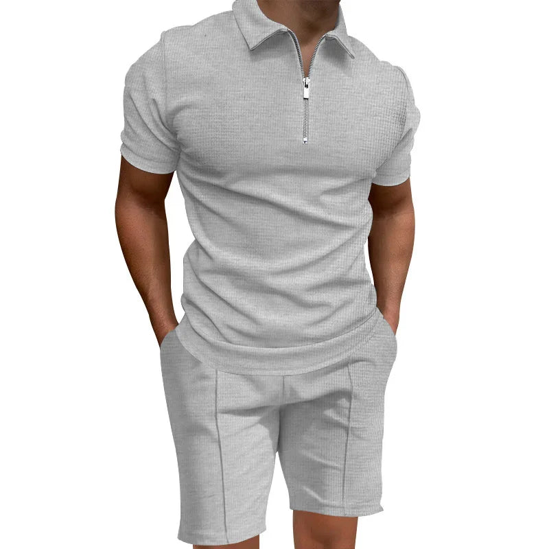2024 Men's summer suits solid color waffle lapel slim-fit short sleevett-shirt casual fashion men's clothing free shipping