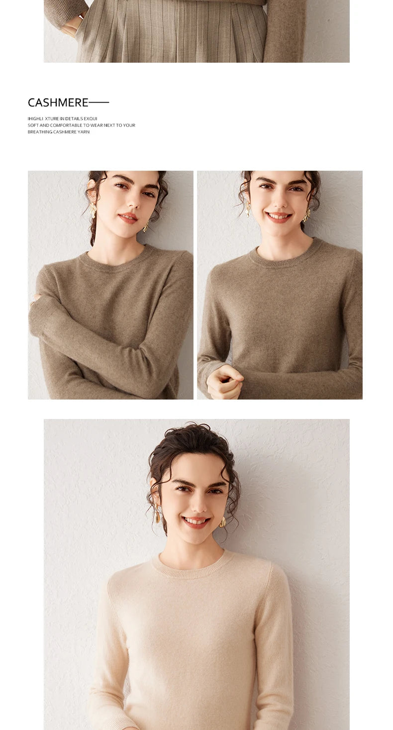 Women's 100% Pure Cashmere Sweater 2025 Fall Winter Crew Neck Long Sleeve Warm Soft Knitted Pullover New Knit Tops Women Clothes
