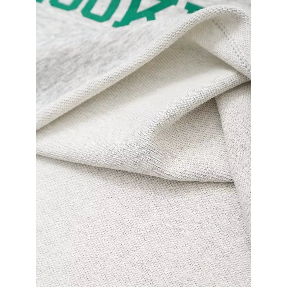 Plush Ensemble Femme 2 Piece COTTON Short Sets for Women Two Colors Text Print O-neck Sweatshirts + Mid Elastic Waistband Shorts