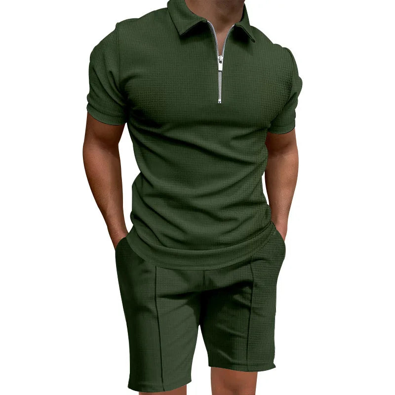 2024 Men's summer suits solid color waffle lapel slim-fit short sleevett-shirt casual fashion men's clothing free shipping