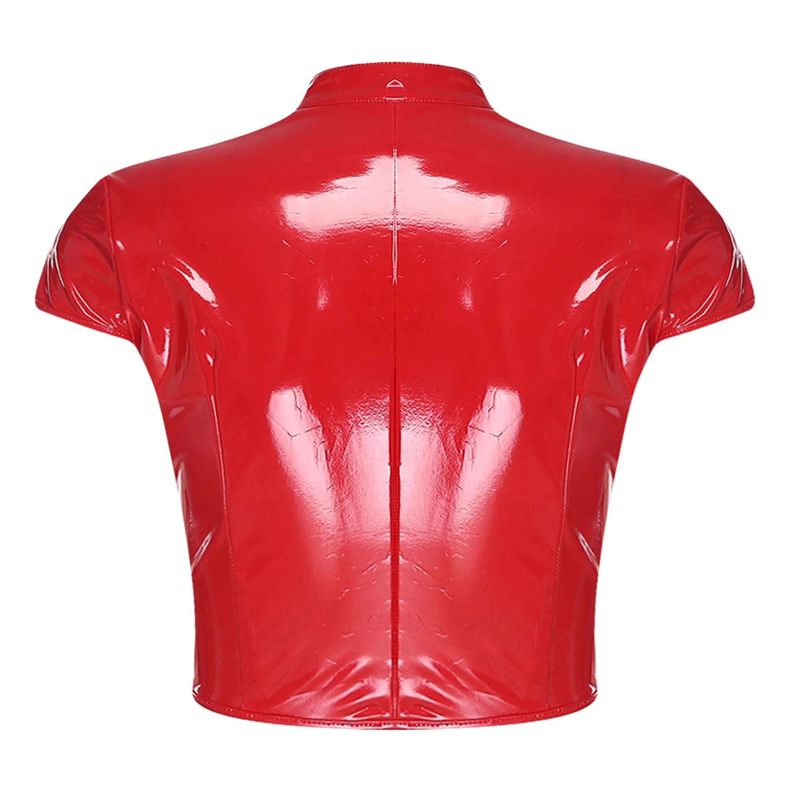 Womens Wet Look PU Leather Latex Crop Top Open Front with Adjustable Buckles Cap Sleeve Crop Corset Glossy Rave Disco Clubwear