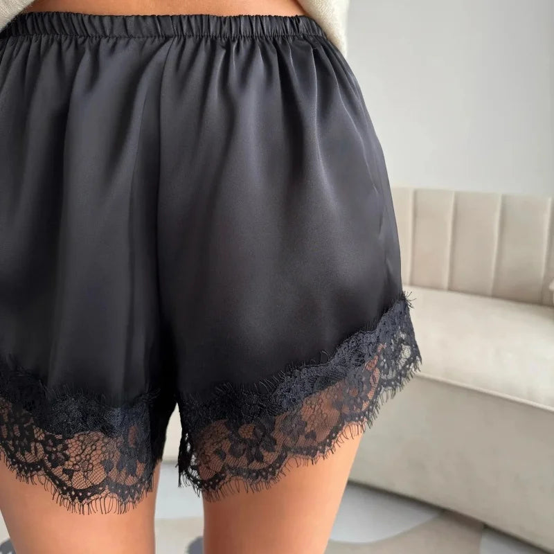 Women Heart Print Lace Satin Shorts Silk Y2k Elastic Waist Mini Shorts Coquette Aesthetic Boxer Slip Pettipants French Knickers