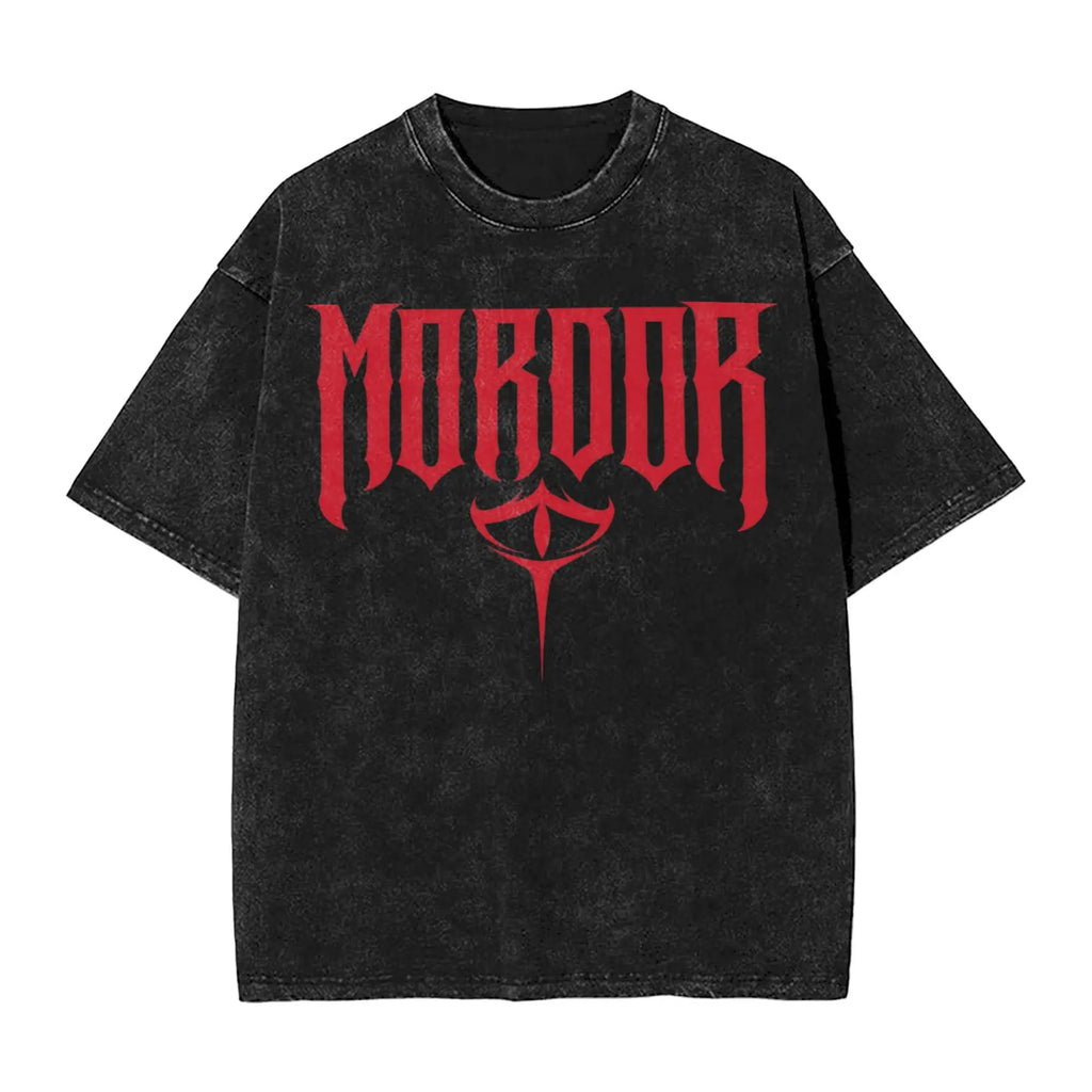 Mordor Metal L-Lords Of The R-Rings T Shirts Hip Hop Washed Cotton Harajuku T-Shirts for Men Women Tops Streetwear Printed Tees