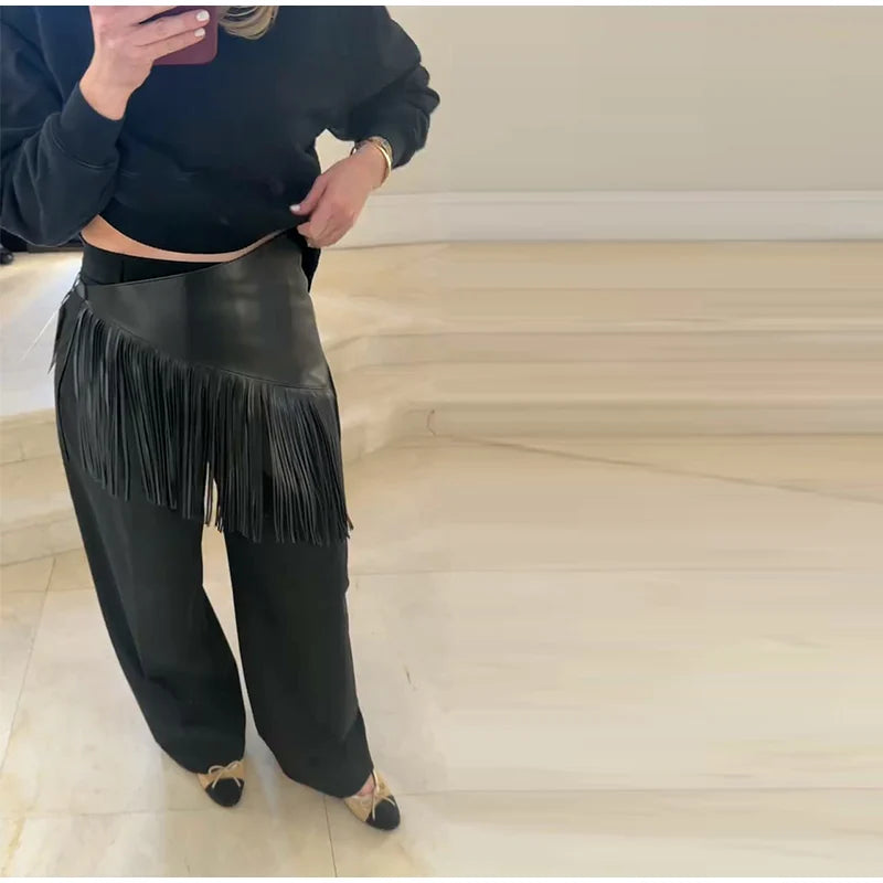 Tassel Leather Corset Belt Accessory Women's Solid High Street Fringe Scarf Belt 2026 Spring Summer Edgy Chic All-match Outfit