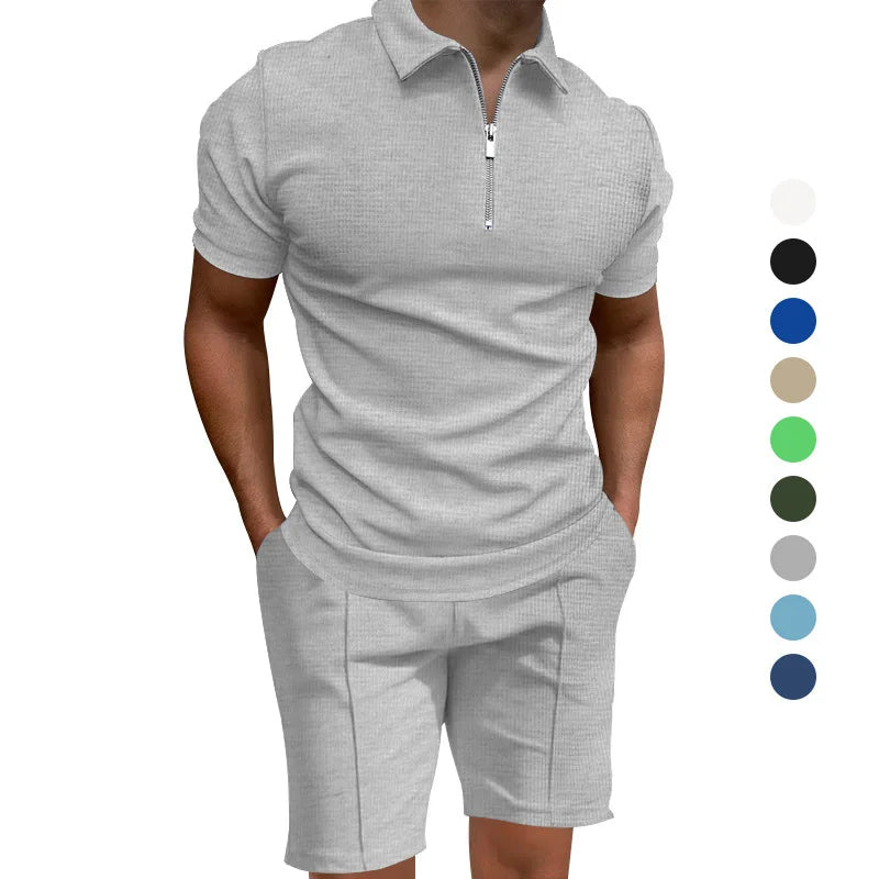 2024 Men's summer suits solid color waffle lapel slim-fit short sleevett-shirt casual fashion men's clothing free shipping