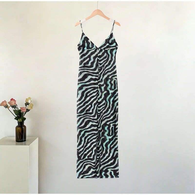 Women's Zebra Print Pants Set Casual V-neck Button Flowy Maxi Slip Top & Wide-leg Pants Lady 2026 Chic Beach Vacation Outfits