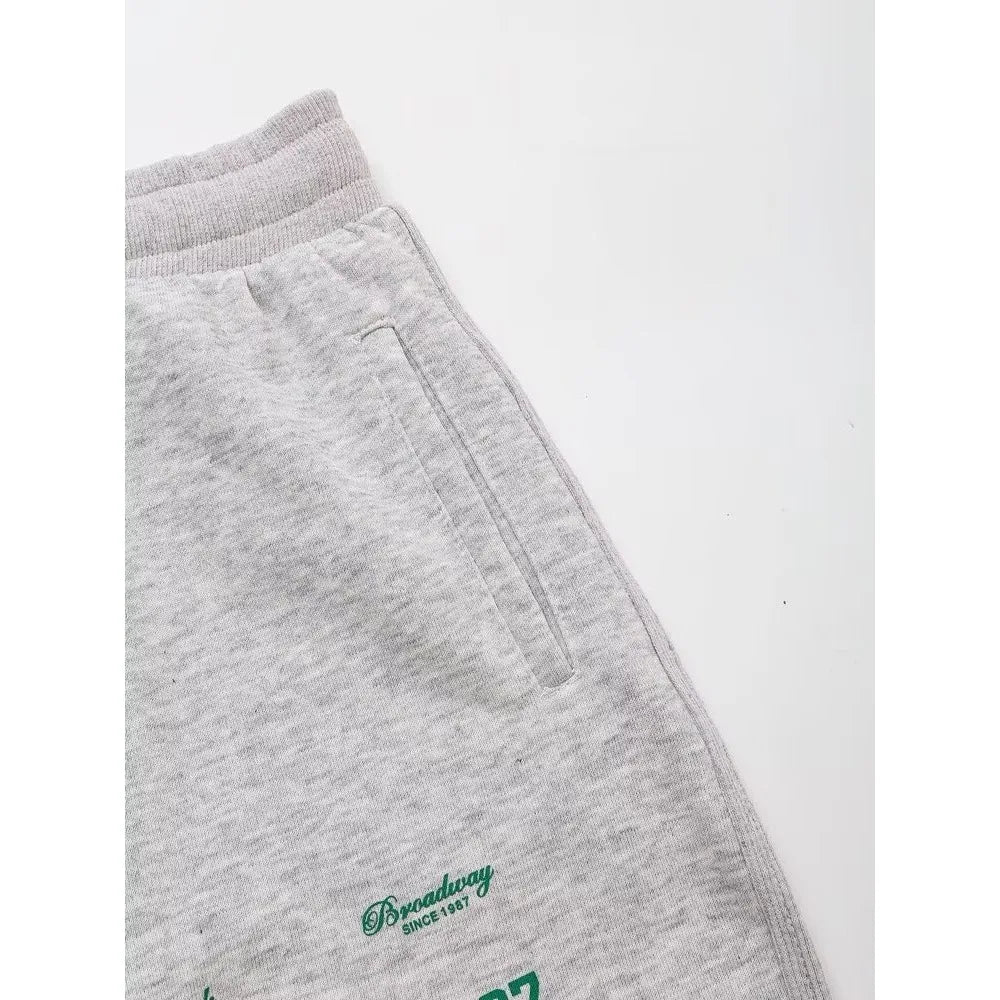 Plush Ensemble Femme 2 Piece COTTON Short Sets for Women Two Colors Text Print O-neck Sweatshirts + Mid Elastic Waistband Shorts