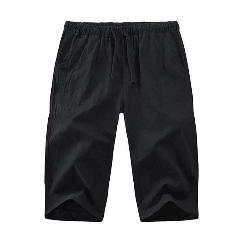 2024Summer Muscle Men's New Loose Solid Color Breathable Casual Sports Business High Street Fashionable Cropped Pants
