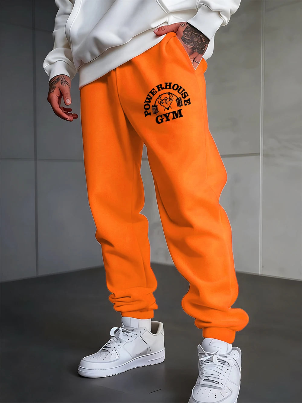 Powerhouse Gym Letter Printed Sweatpants Men'S Basics Trousers Elastic Waist Loose Pocket Pants Casual Fleece Warm Men Clothing