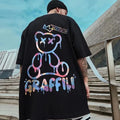 New men's summer colorful teddy bear letter print comfortable and breathable round neck T-shirt outdoor street top