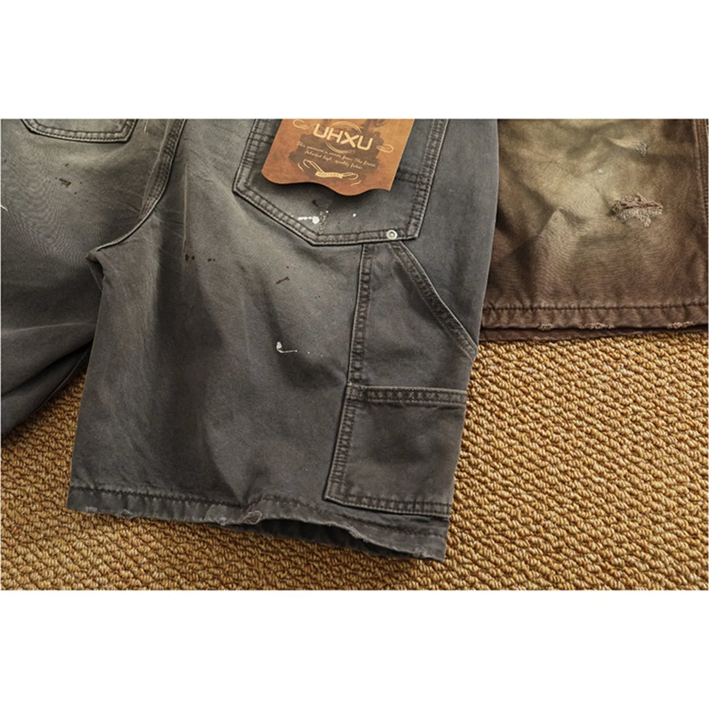 Heavy washing to do old shorts men high quality woven nail texture heavy cargo five quarter pants tide