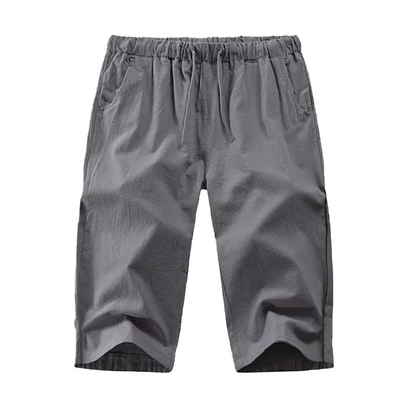 2024Summer Muscle Men's New Loose Solid Color Breathable Casual Sports Business High Street Fashionable Cropped Pants