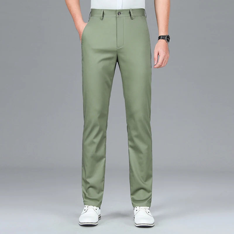 2024 Summer New Men's Bamboo Fiber Thin Casual Pants Classic Style Business Fashion Stretch Cotton Trousers Male Luxury Brand