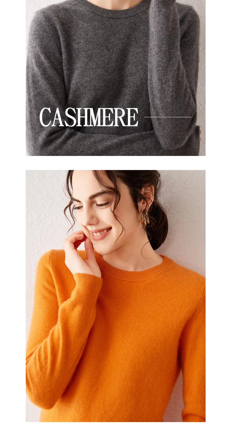 Women's 100% Pure Cashmere Sweater 2025 Fall Winter Crew Neck Long Sleeve Warm Soft Knitted Pullover New Knit Tops Women Clothes