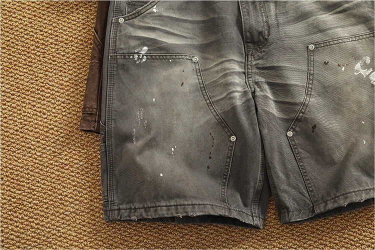 Heavy washing to do old shorts men high quality woven nail texture heavy cargo five quarter pants tide