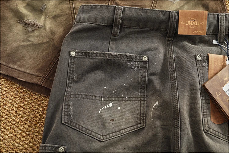 Heavy washing to do old shorts men high quality woven nail texture heavy cargo five quarter pants tide