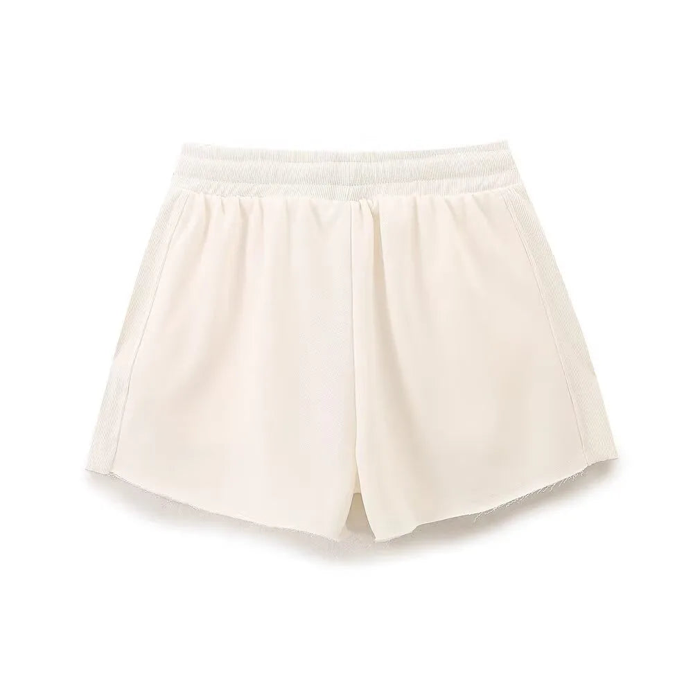 Plush Ensemble Femme 2 Piece COTTON Short Sets for Women Two Colors Text Print O-neck Sweatshirts + Mid Elastic Waistband Shorts