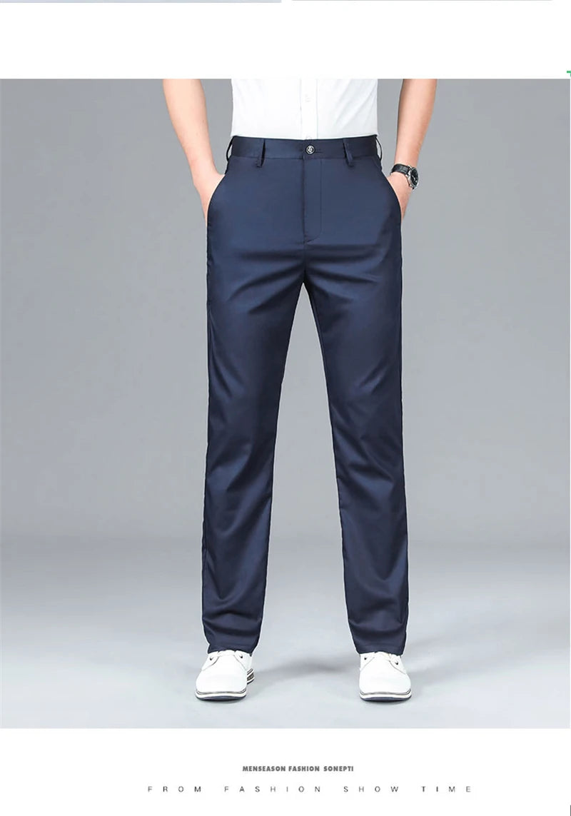 2024 Summer New Men's Bamboo Fiber Thin Casual Pants Classic Style Business Fashion Stretch Cotton Trousers Male Luxury Brand