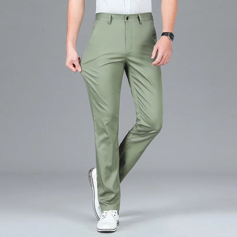 2024 Summer New Men's Bamboo Fiber Thin Casual Pants Classic Style Business Fashion Stretch Cotton Trousers Male Luxury Brand