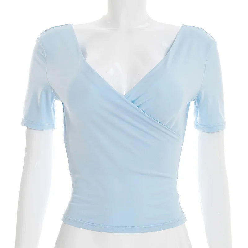2026 New Women Cross V Neck Slim Waist Top Fashion Ins Style Top