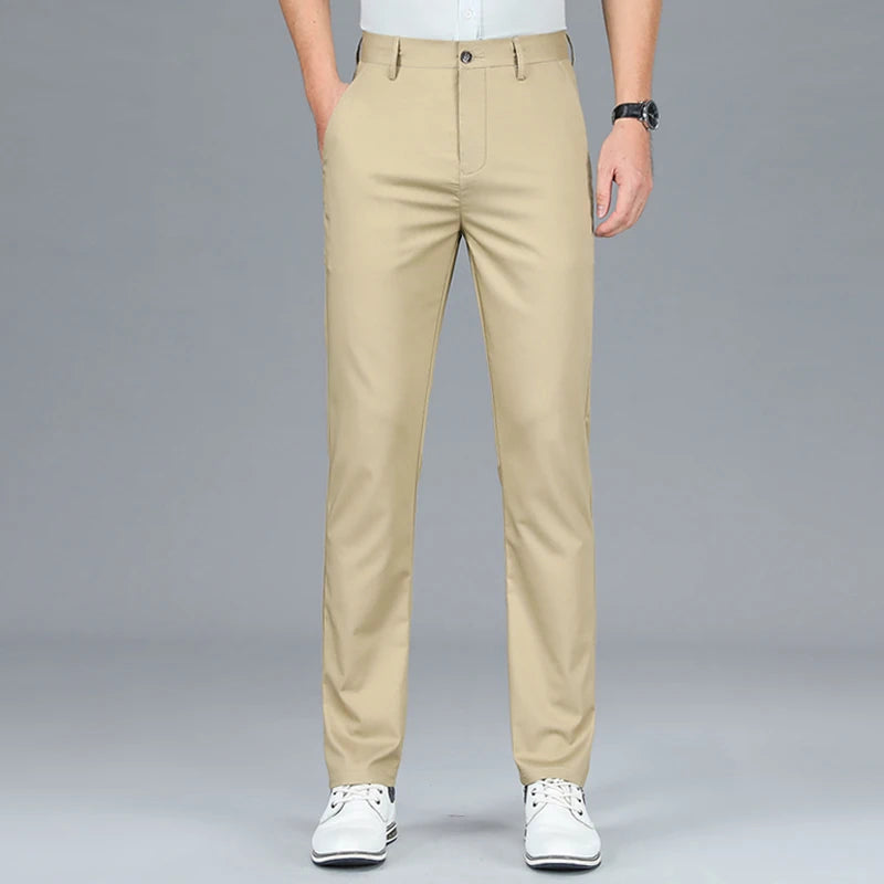 2024 Summer New Men's Bamboo Fiber Thin Casual Pants Classic Style Business Fashion Stretch Cotton Trousers Male Luxury Brand