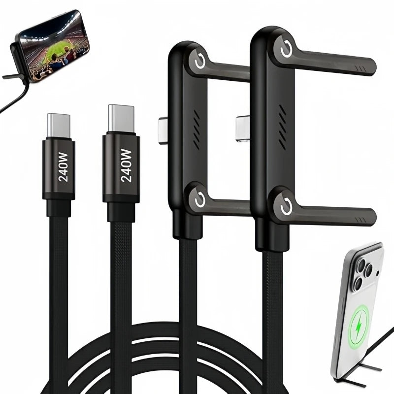240/65w Fast Charging Foldable Bracket Data Cable 2-in-1 Data Wire Foldable Phone Tablet Stand Type-C to Type-C /USB-A to Type-C
