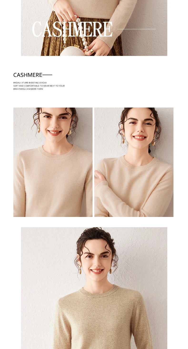 Women's 100% Pure Cashmere Sweater 2025 Fall Winter Crew Neck Long Sleeve Warm Soft Knitted Pullover New Knit Tops Women Clothes