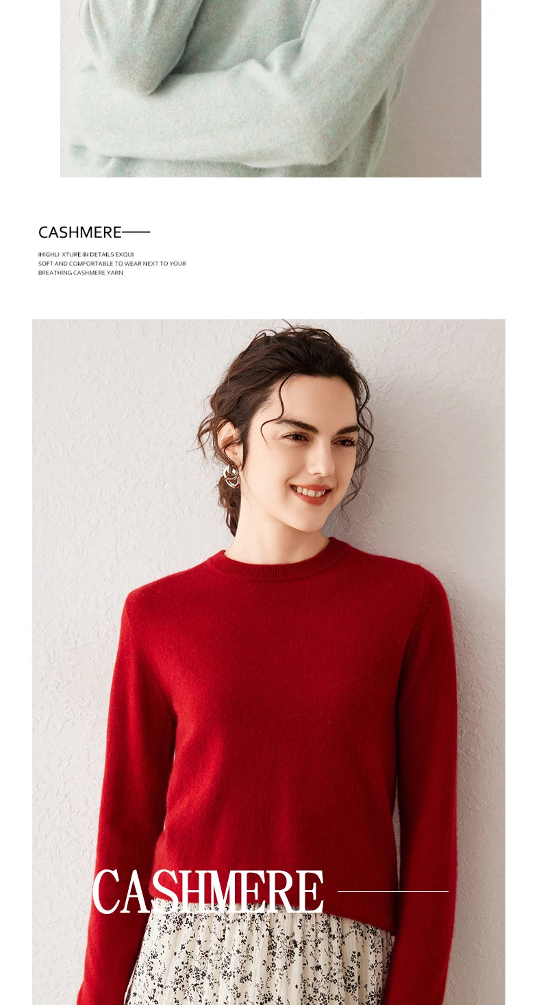 Women's 100% Pure Cashmere Sweater 2025 Fall Winter Crew Neck Long Sleeve Warm Soft Knitted Pullover New Knit Tops Women Clothes