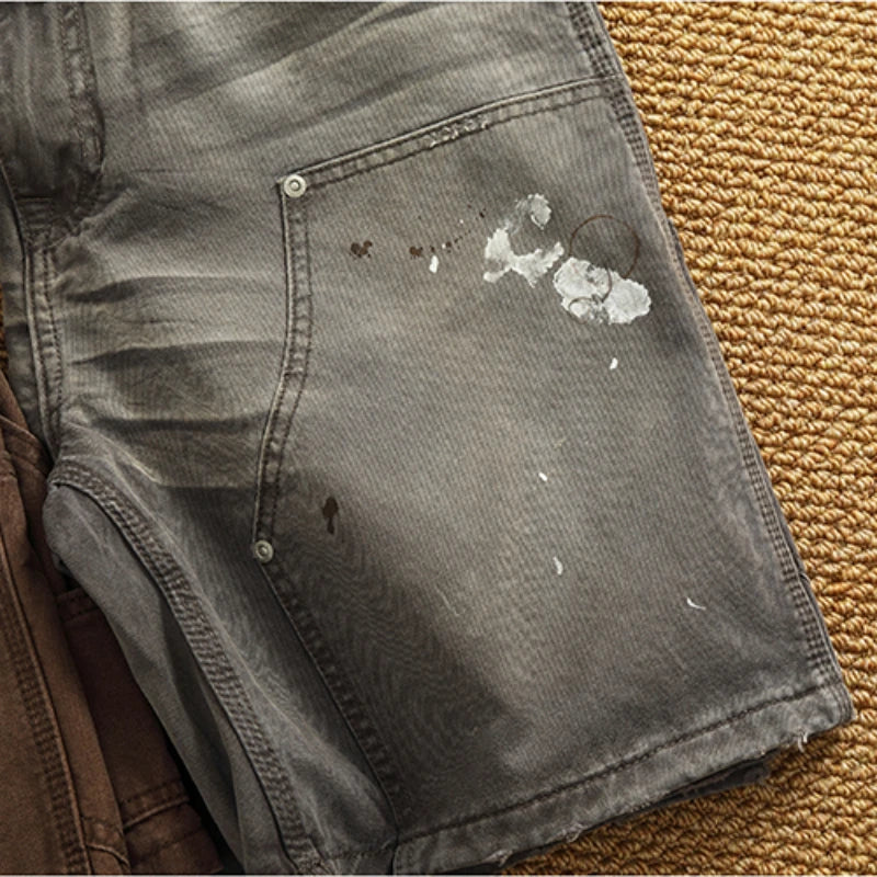 Heavy washing to do old shorts men high quality woven nail texture heavy cargo five quarter pants tide