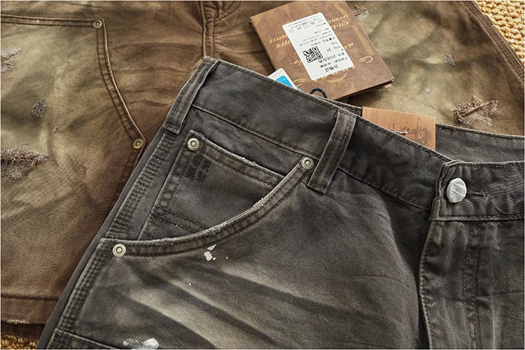 Heavy washing to do old shorts men high quality woven nail texture heavy cargo five quarter pants tide