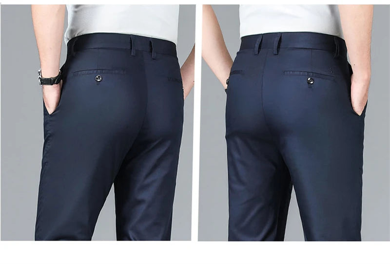 2024 Summer New Men's Bamboo Fiber Thin Casual Pants Classic Style Business Fashion Stretch Cotton Trousers Male Luxury Brand