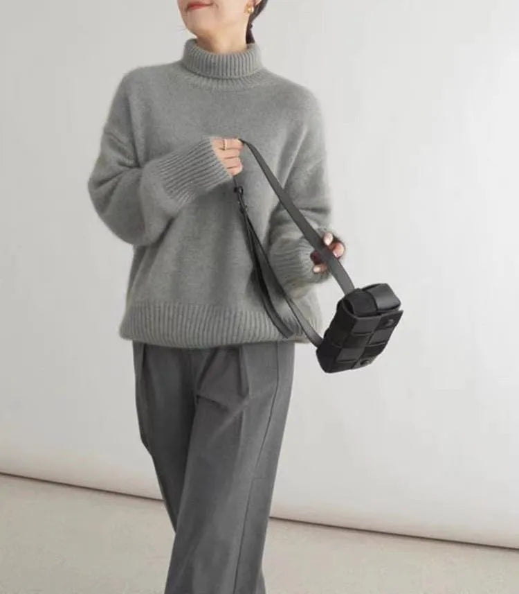 Autumn Winter Thick Loose Knitwear Sweater Tops Casual Turn Down Collar Long Lantern Sleeve Knitted Pullover Coats PYXA-dh70