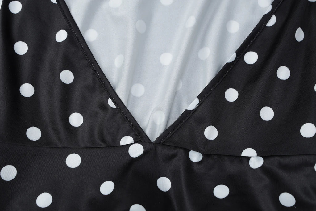 Hugcitar Polka Dot Print Halter Sleeveless Backless Bandage Sexy Slim Mini Dress Summer Women Fashion Outfit Party Vacation