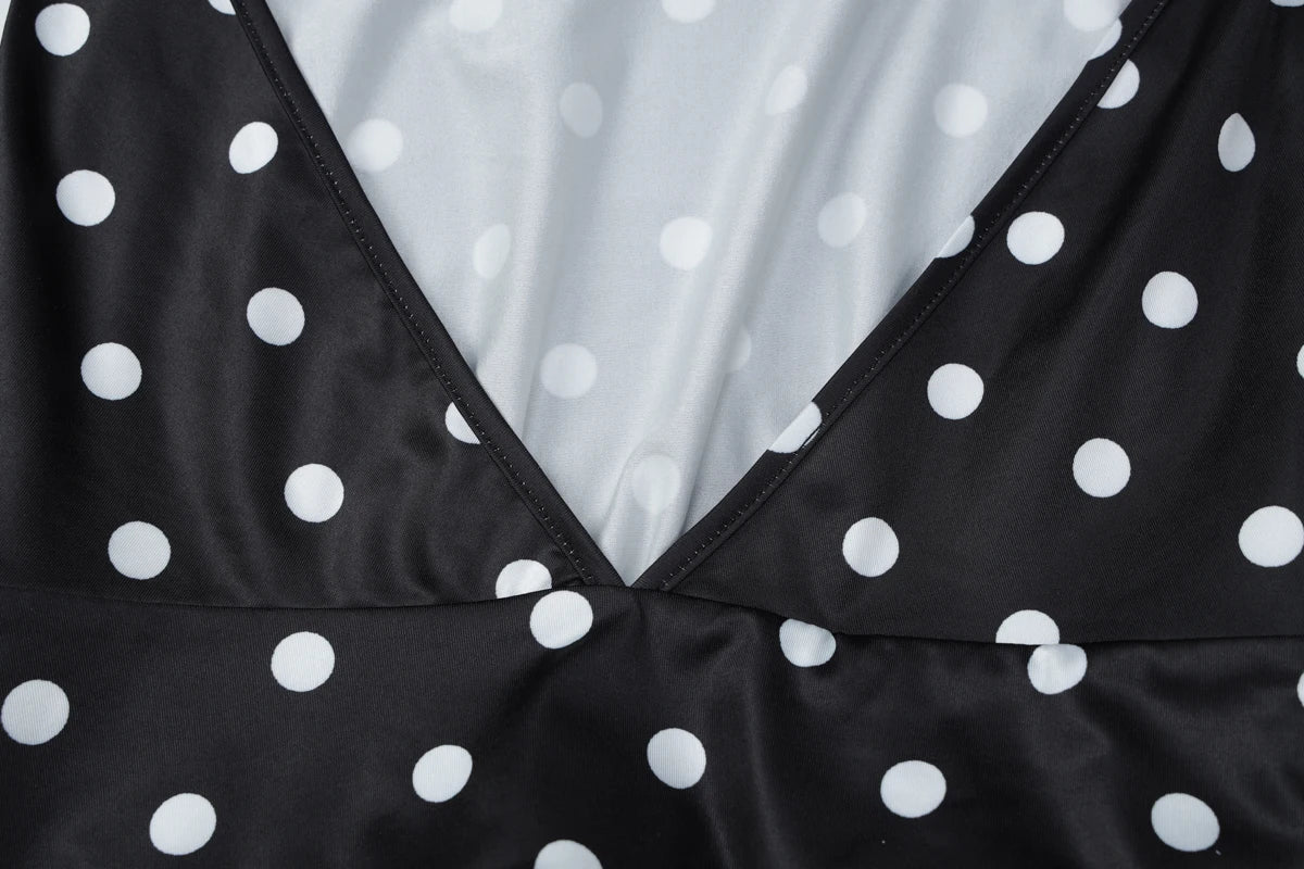 Hugcitar Polka Dot Print Halter Sleeveless Backless Bandage Sexy Slim Mini Dress Summer Women Fashion Outfit Party Vacation