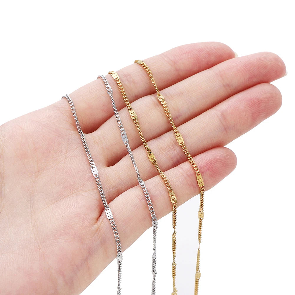 2Meter Stainless Steel Chains Flat Chain for DIY Necklace Bracelet Anklet Jewelry Making Accessories Supplies  Wholesale